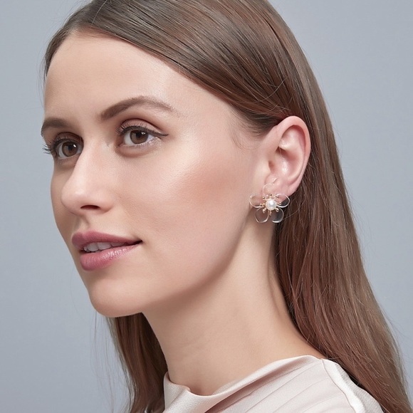 Any 4/$25! Translucent Flower Pearl Stud Earrings - Picture 4 of 10